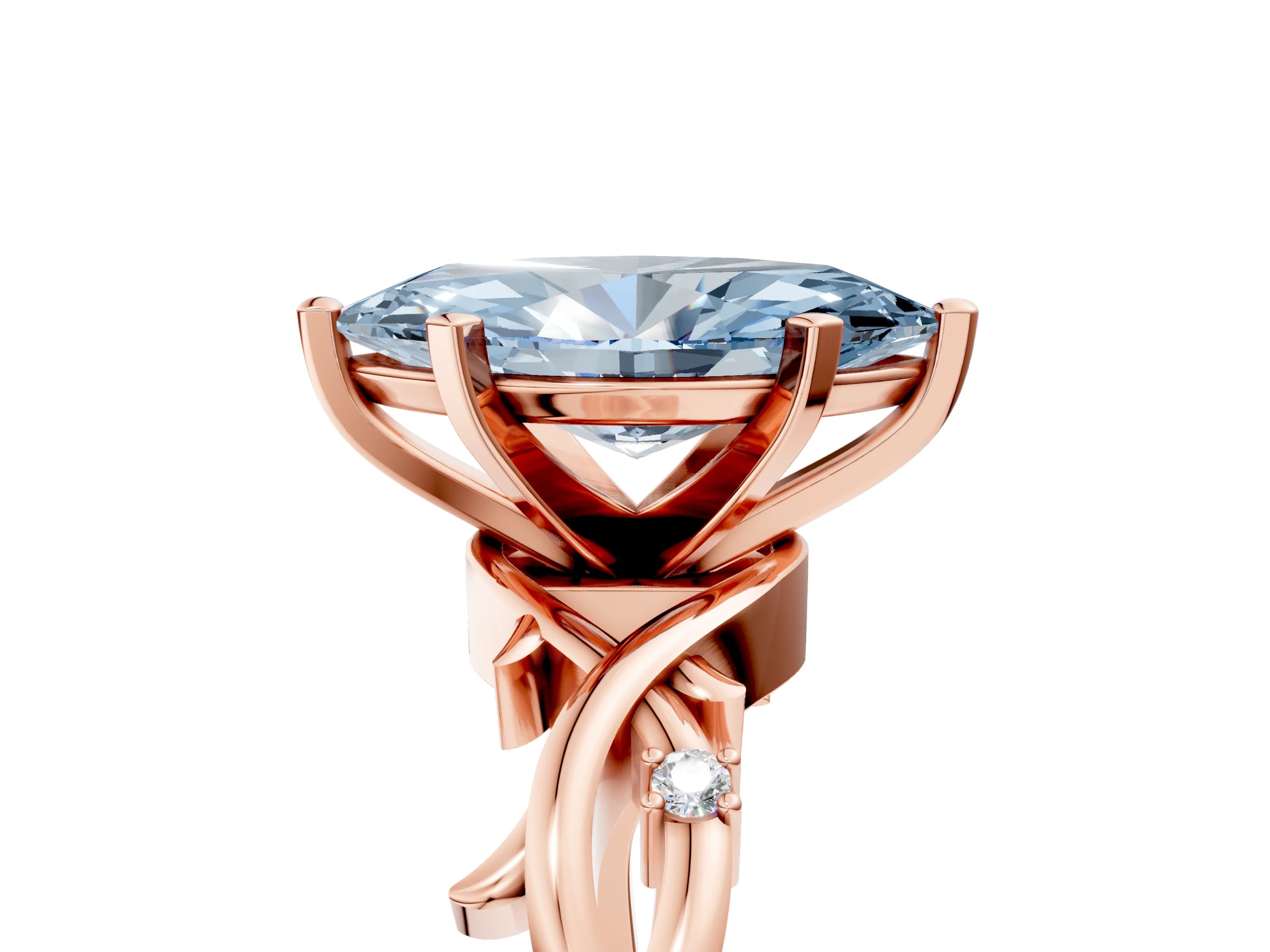 Rose gold Fancy Blue Marquise Cut Diamond Solitaire Ring with Twisted Band and Prong Setting_227