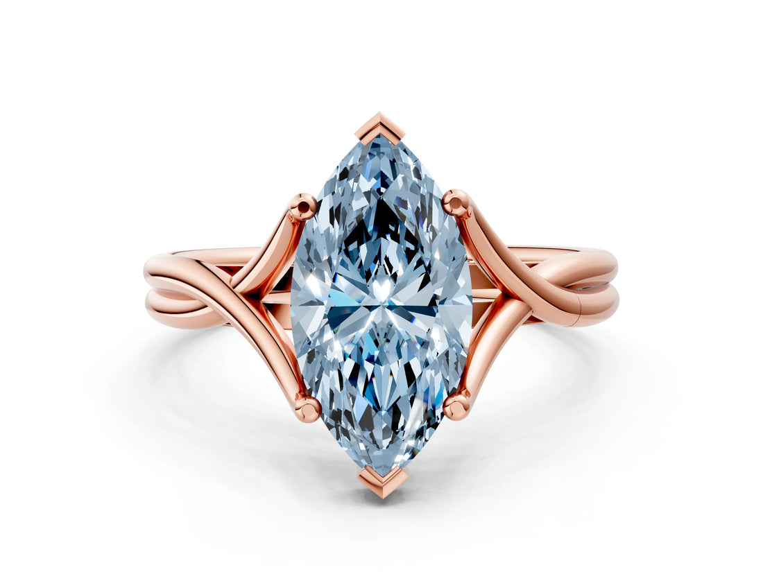 Rose gold Fancy Blue Marquise Cut Diamond Solitaire Twist Band Prong Setting Ring_67