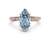 Rose gold Fancy Blue Marquise  Cut Diamond Solitaire with Pave Band and Four-Prong Setting 1