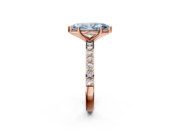 Rose gold Fancy Blue Marquise  Cut Diamond Solitaire with Pave Band and Four-Prong Setting