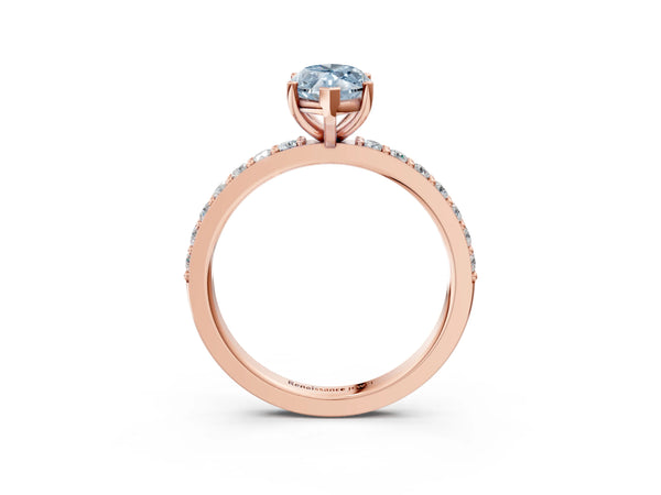 Rose gold Fancy Blue Marquise  Cut Diamond Solitaire with Pave Band and Four-Prong Setting