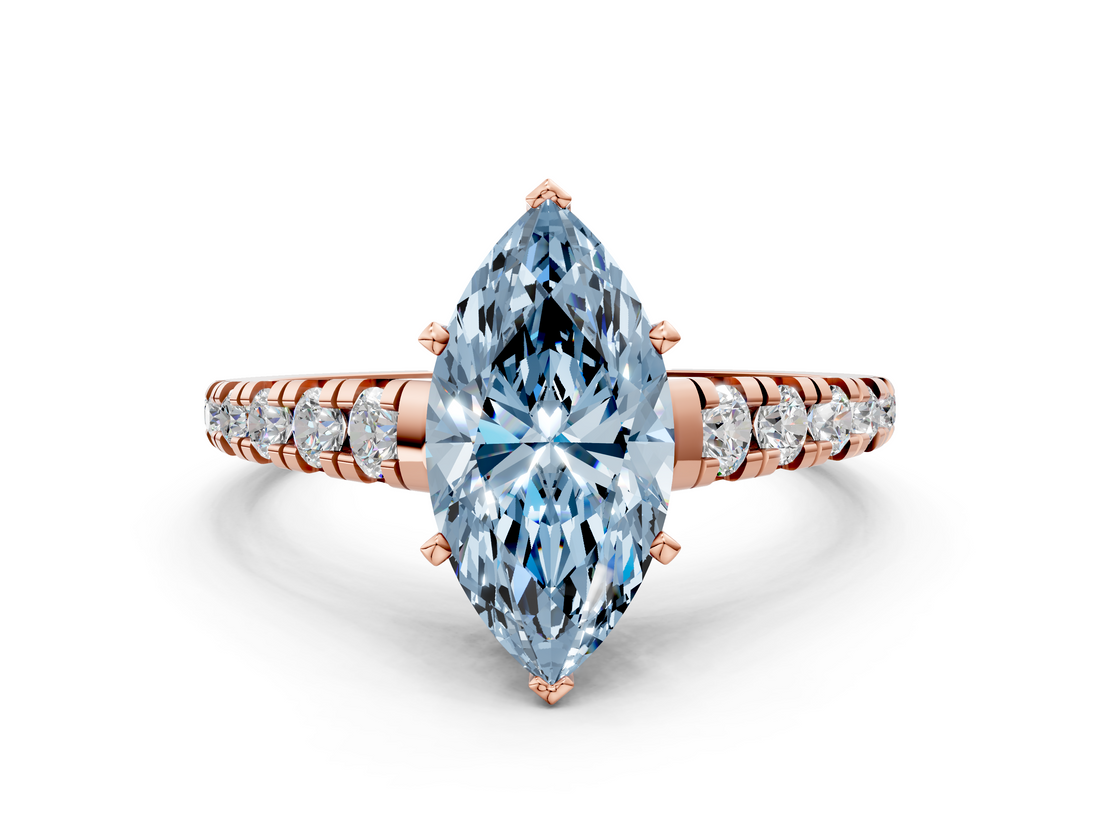 Rose gold Fancy Blue Marquise  Cut Diamond Solitaire with Pave Band and Four-Prong Setting_130