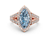 Rose gold Fancy Blue Marquise Cut Diamond Split Shank Halo Ring with Four-Prong Setting_45