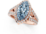Rose gold Fancy Blue Marquise Cut Diamond Split Shank Halo Ring with Four-Prong Setting_46