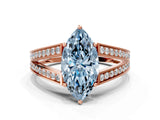 Rose gold Fancy Blue Marquise Cut Diamond Split Shank Ring with Pavé Band and Four-Prong Setting_44