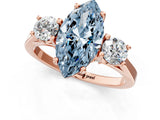 Rose gold Fancy Blue Marquise Cut Diamond Three-Stone Engagement Ring with Prong Setting and Pavé Band_1