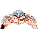 Rose gold Fancy Blue Marquise Cut Diamond Three-Stone Halo Ring with Prong Setting and Pavé Accents_4