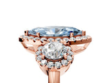 Rose gold Fancy Blue Marquise Cut Diamond Three-Stone Halo Ring with Prong Setting and Pavé Accents_5
