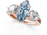 Rose gold Fancy Blue Marquise Cut Diamond Three-Stone Ring with Prong Setting and Classic Band_128
