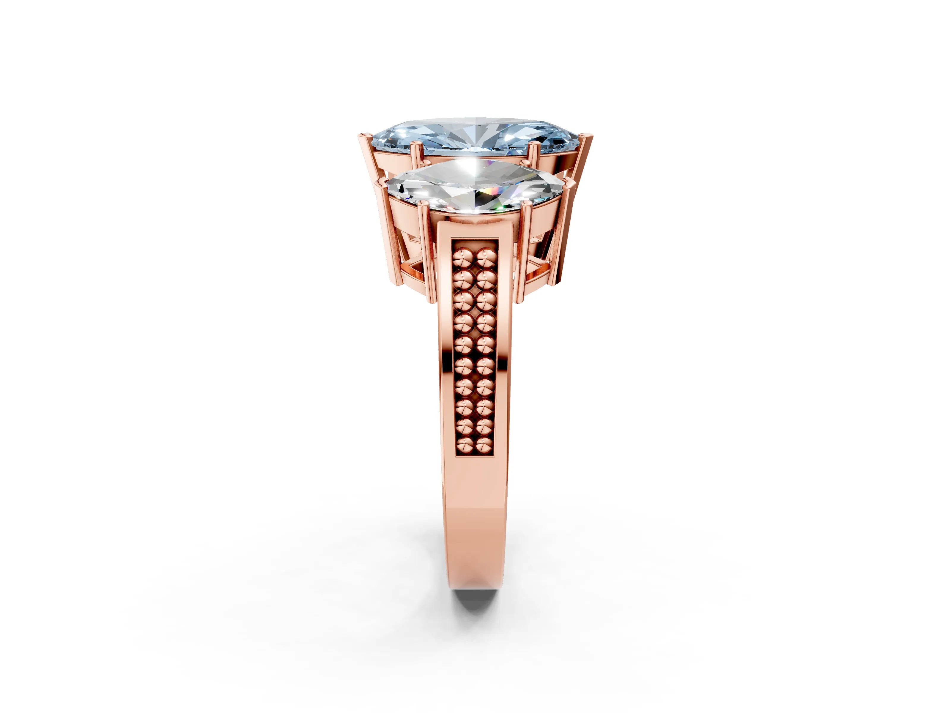 Rose gold Fancy Blue Marquise Cut Diamond Three-Stone Ring with Prong Setting and Textured Band_2