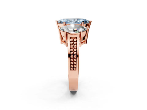 Rose gold Fancy Blue Marquise Cut Diamond Three-Stone Ring with Prong Setting and Textured Band_2