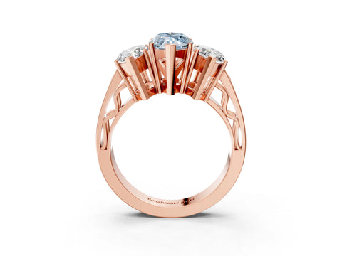 Rose gold Fancy Blue Marquise Cut Diamond Three-Stone Ring with Prong Setting and Textured Band_3