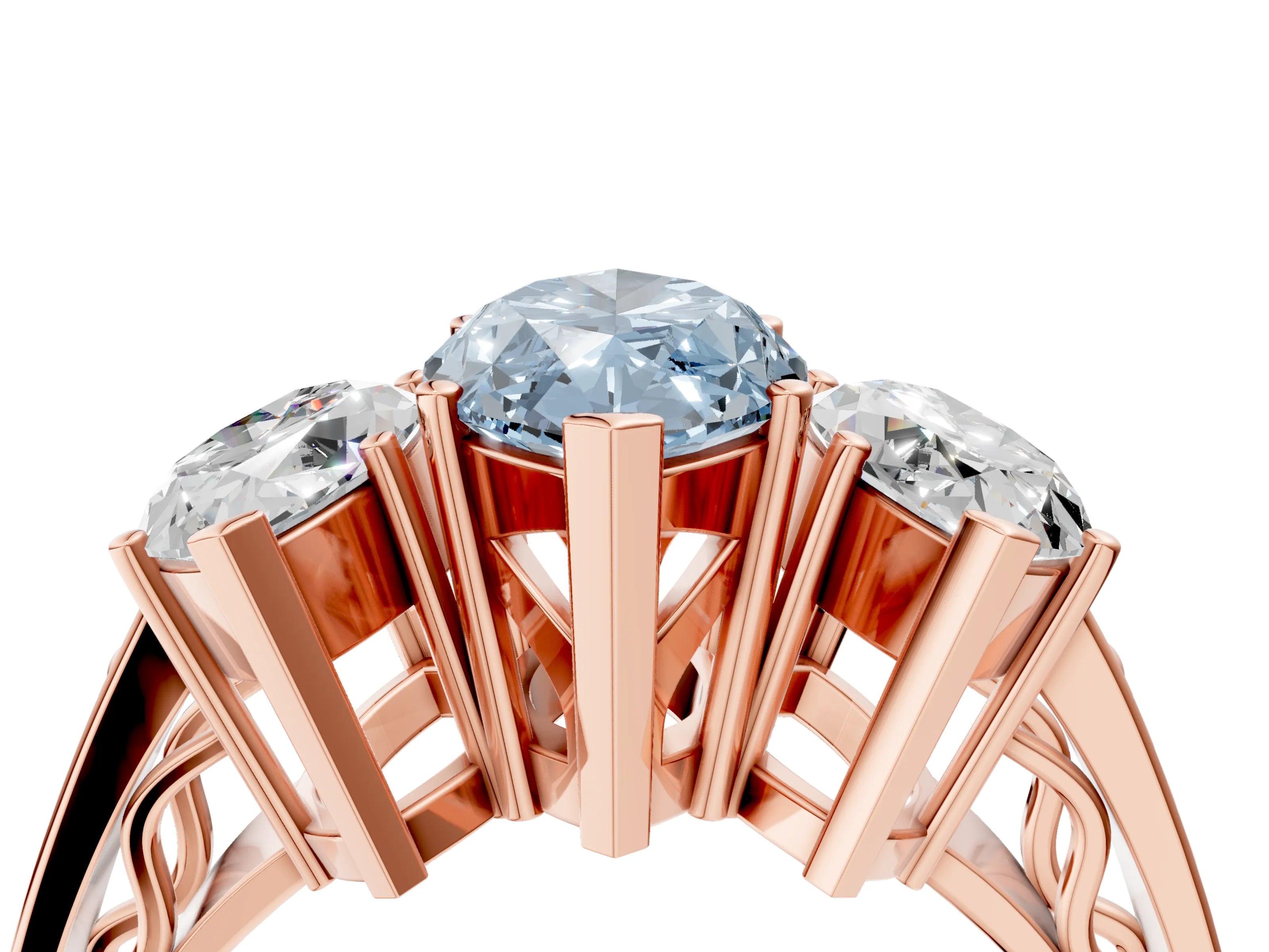 Rose gold Fancy Blue Marquise Cut Diamond Three-Stone Ring with Prong Setting and Textured Band_4