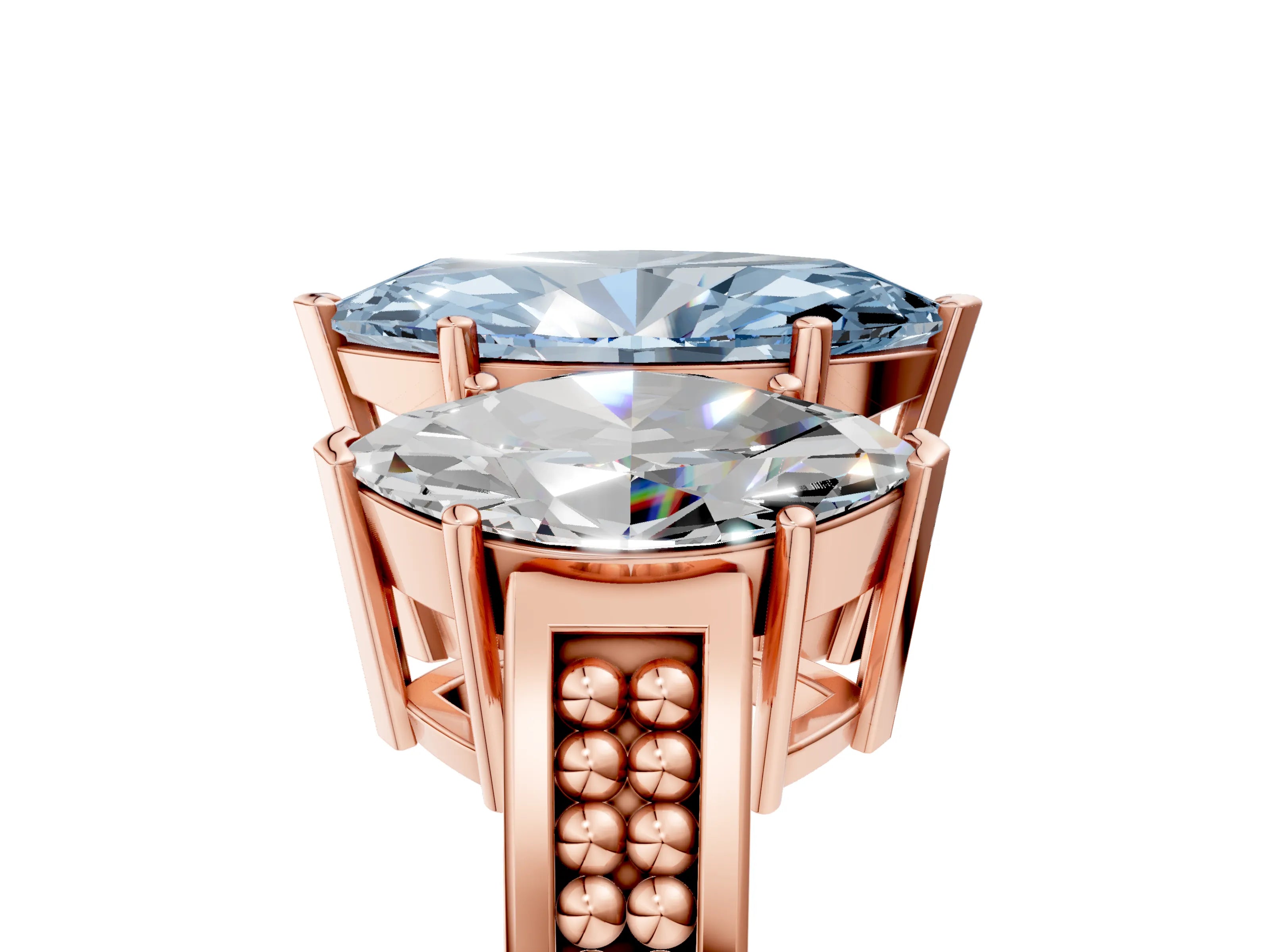 Rose gold Fancy Blue Marquise Cut Diamond Three-Stone Ring with Prong Setting and Textured Band_5