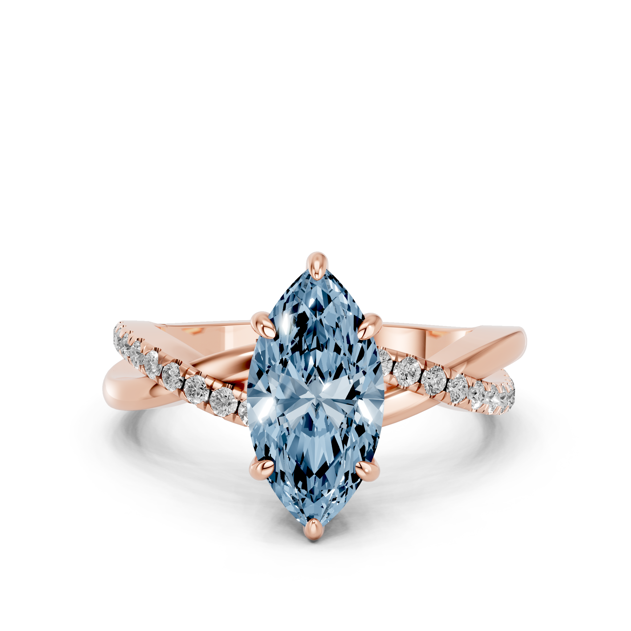 Rose gold Fancy Blue Marquise  Cut Diamond Twist Band Solitaire with Prong Setting_11