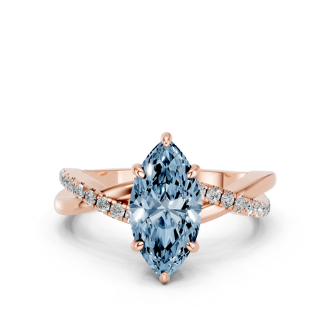 Rose gold Fancy Blue Marquise  Cut Diamond Twist Band Solitaire with Prong Setting_11