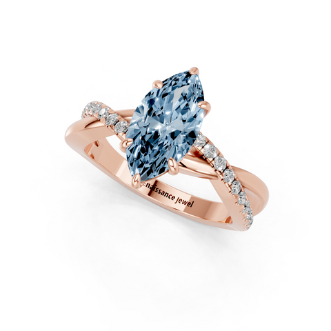 Rose gold Fancy Blue Marquise  Cut Diamond Twist Band Solitaire with Prong Setting_3