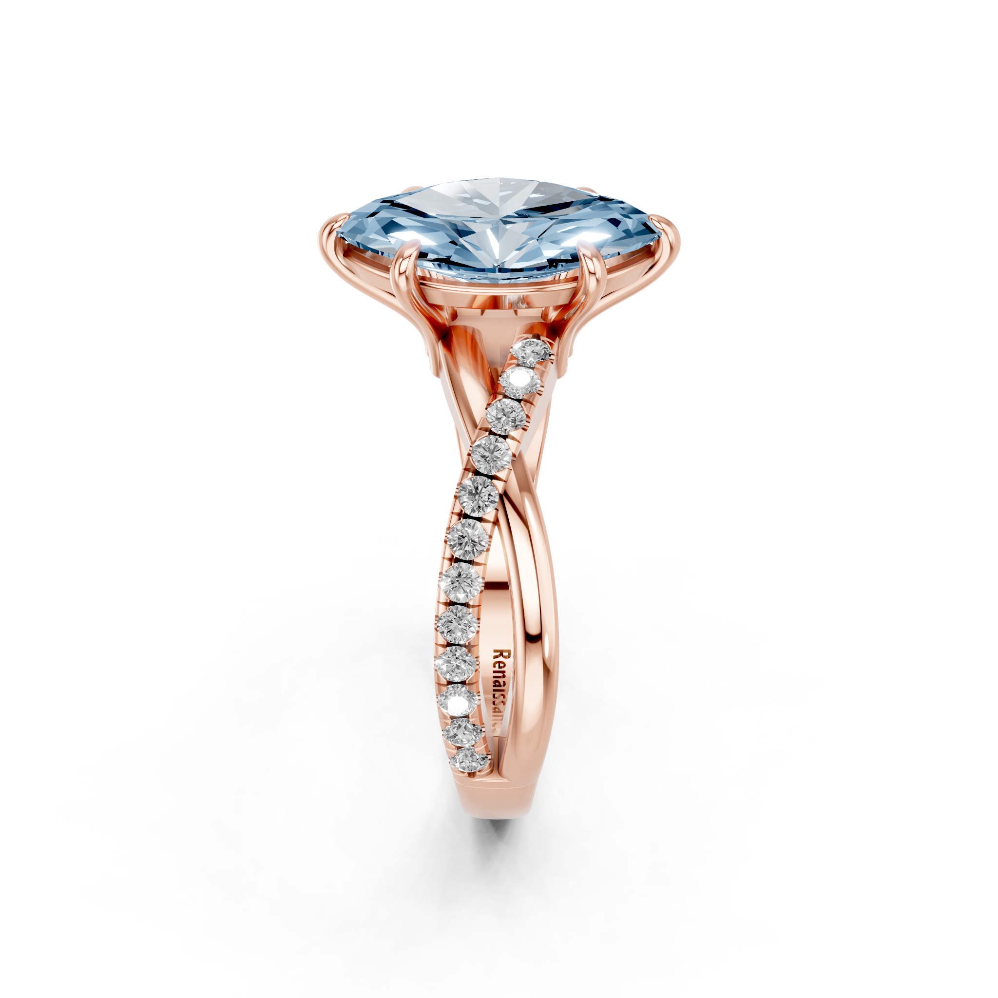 Rose gold Fancy Blue Marquise  Cut Diamond Twist Band Solitaire with Prong Setting_4