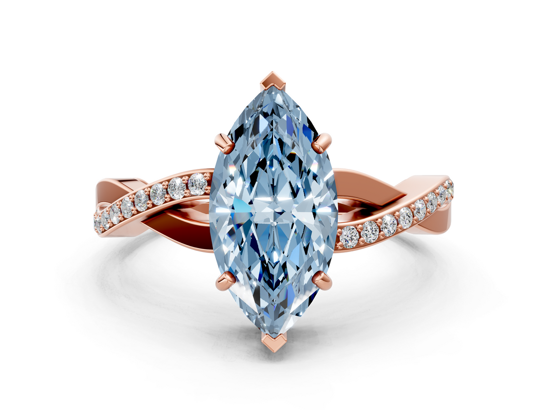 Rose gold Fancy Blue Marquise  Cut Diamond Twisted Band Engagement Ring with Prong Setting_3