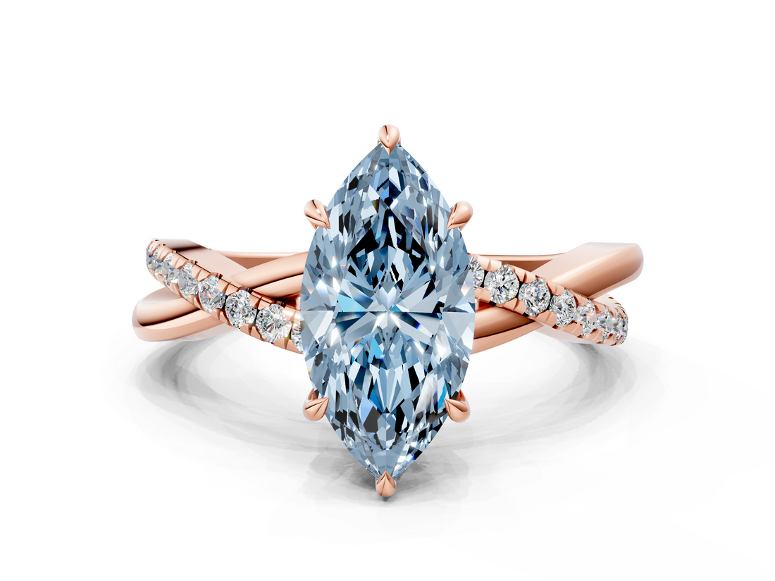 Rose gold Fancy Blue Marquise  Cut Diamond Twisted Band with Pavé Setting and Four-Prong Setting_20