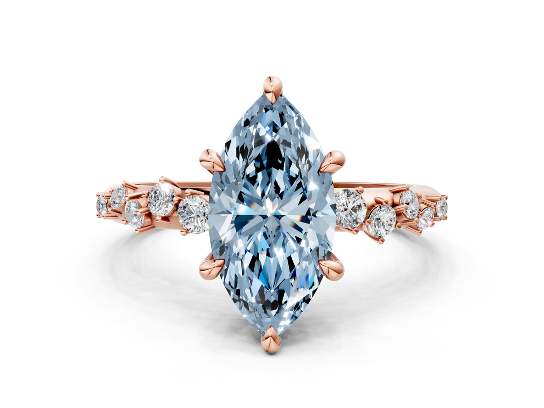 Rose gold Fancy Blue Marquise  Cut Diamond Vine Band with Four-Prong Setting_40