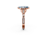 Rose gold Fancy Blue Marquise  Cut Diamond with Milgrain Marquise and Bezel Accents on a Solitaire Band with Prong Setting_214