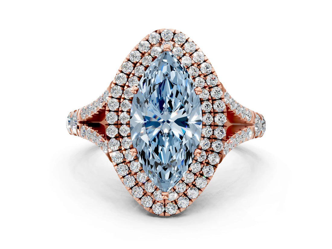 Rose gold Fancy Blue Marquise  Cut Double Halo Split Shank Diamond Ring with Prong Setting_68