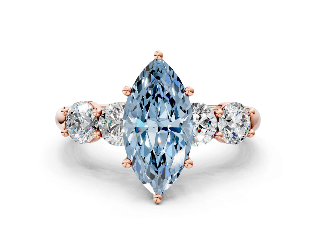 Rose gold Fancy Blue Marquise  Cut Five-Stone Prong Set Diamond Ring with Classic Band_32