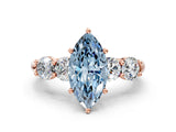 Rose gold Fancy Blue Marquise  Cut Five-Stone Prong Set Diamond Ring with Classic Band_32