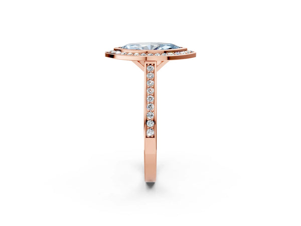 Rose gold Fancy Blue Marquise Cut Halo Bezel Diamond Pave Band Ring