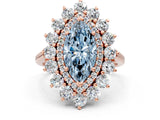 Rose gold Fancy Blue Marquise Cut Halo Cluster Diamond Ring with Pave Band and Four-Prong Setting_12