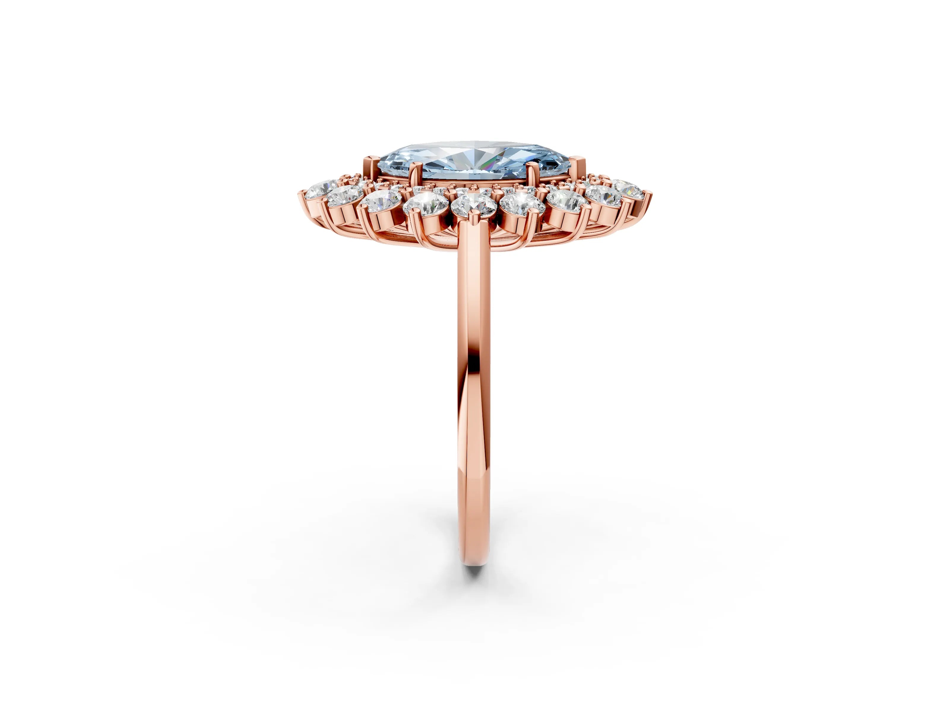 Rose gold Fancy Blue Marquise Cut Halo Cluster Diamond Ring with Pave Band and Four-Prong Setting_14