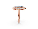 Rose gold Fancy Blue Marquise Cut Halo Cluster Diamond Ring with Pave Band and Four-Prong Setting_14
