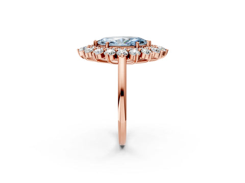 Rose gold Fancy Blue Marquise Cut Halo Cluster Diamond Ring with Pave Band and Four-Prong Setting_14