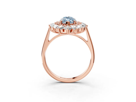 Rose gold Fancy Blue Marquise Cut Halo Cluster Diamond Ring with Pave Band and Four-Prong Setting_15