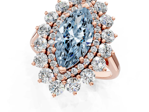 Rose gold Fancy Blue Marquise Cut Halo Cluster Diamond Ring with Pave Band and Four-Prong Setting_1