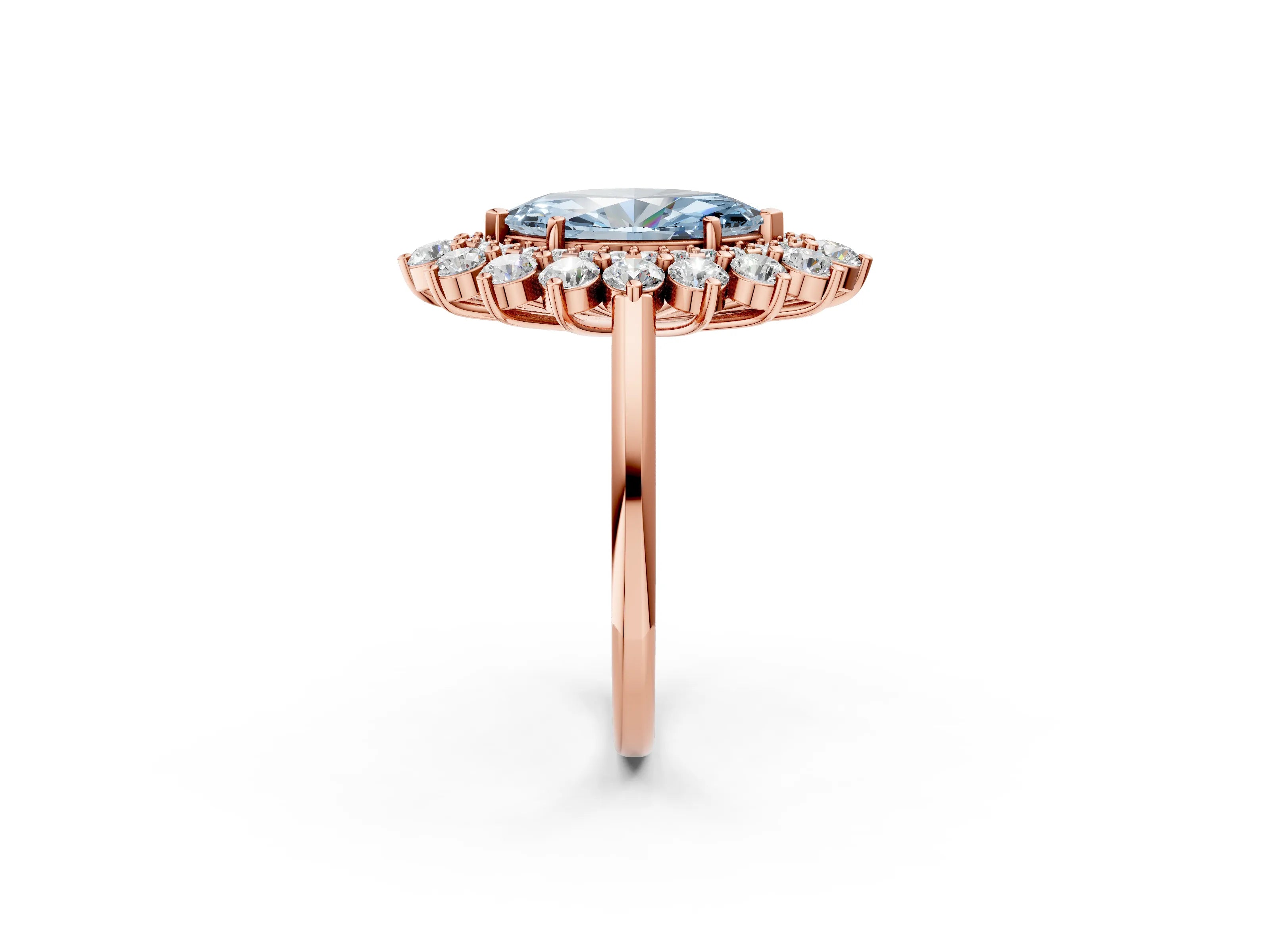 Rose gold Fancy Blue Marquise Cut Halo Cluster Diamond Ring with Pave Band and Four-Prong Setting_2