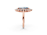 Rose gold Fancy Blue Marquise Cut Halo Cluster Diamond Ring with Pave Band and Four-Prong Setting_2
