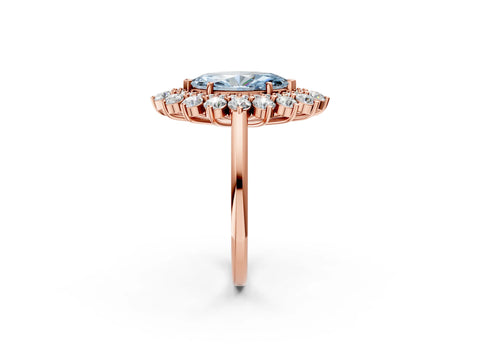 Rose gold Fancy Blue Marquise Cut Halo Cluster Diamond Ring with Pave Band and Four-Prong Setting_2