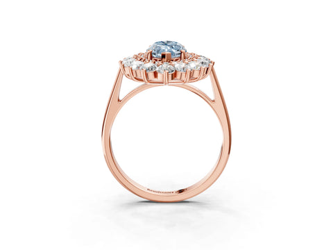 Rose gold Fancy Blue Marquise Cut Halo Cluster Diamond Ring with Pave Band and Four-Prong Setting_3
