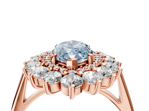 Rose gold Fancy Blue Marquise Cut Halo Cluster Diamond Ring with Pave Band and Four-Prong Setting_4