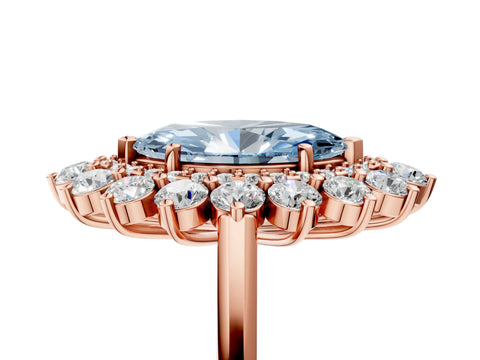 Rose gold Fancy Blue Marquise Cut Halo Cluster Diamond Ring with Pave Band and Four-Prong Setting_5