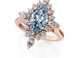 Rose gold Fancy Blue Marquise Cut Halo Diamond Cluster Ring with Marquise and Round Stones on a White Gold Band with Prong Setting_1