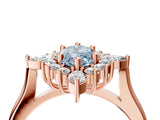 Rose gold Fancy Blue Marquise Cut Halo Diamond Cluster Ring with Marquise and Round Stones on a White Gold Band with Prong Setting_4