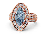 Rose gold Fancy Blue Marquise Cut Halo Diamond Engagement Ring with Pave Split Shank and Four-Prong Setting