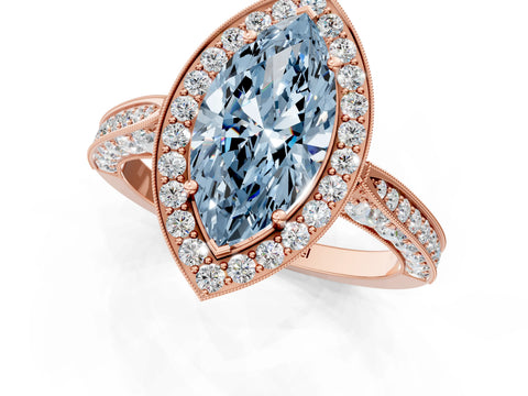 Rose gold Fancy Blue Marquise Cut Halo Diamond Engagement Ring with Split Shank Band and Four-Prong Setting_1