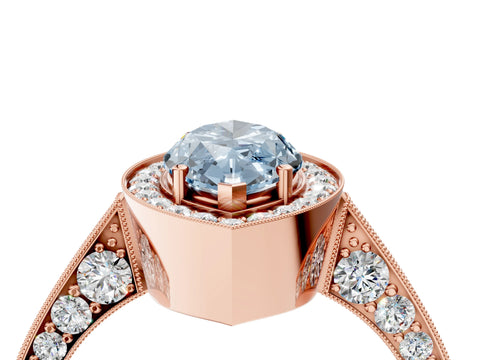 Rose gold Fancy Blue Marquise Cut Halo Diamond Engagement Ring with Split Shank Band and Four-Prong Setting_4