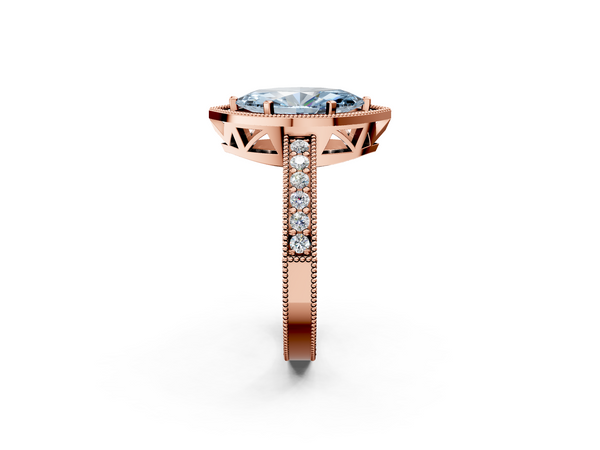 Rose gold Fancy Blue Marquise  Cut Halo Diamond Pave Band Ring with Four-Prong Setting