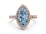 Rose gold Fancy Blue Marquise Cut Halo Diamond Pave Band with Prong Setting