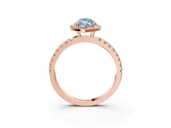 Rose gold Fancy Blue Marquise Cut Halo Diamond Pave Band with Prong Setting